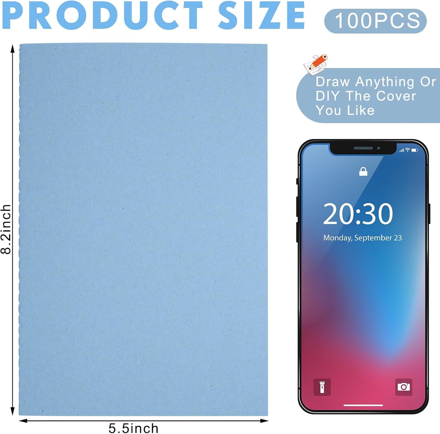 100 Pcs Kraft Notebook Journals 5.5 Inch x 8.3 Inch A5 Softcover Notebooks Bulk for Writing Sketch Office Notepad with 60 Pages 30 Sheets(Light Blue,Lined)