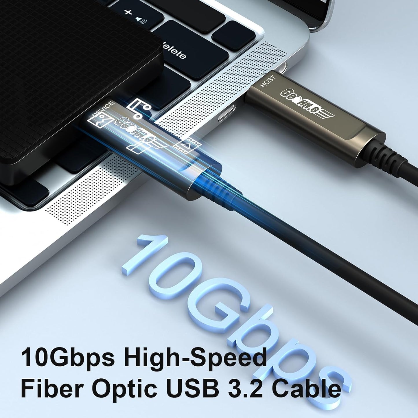 GeoHN.G USB C to C Fiber Optic Cable 20M/65FT, USB 3.2 10Gbps Long Distance Data Transfer USB C Extension Cable for VR, Camera, Mini PC, Laptop, Webcam, Printer and More