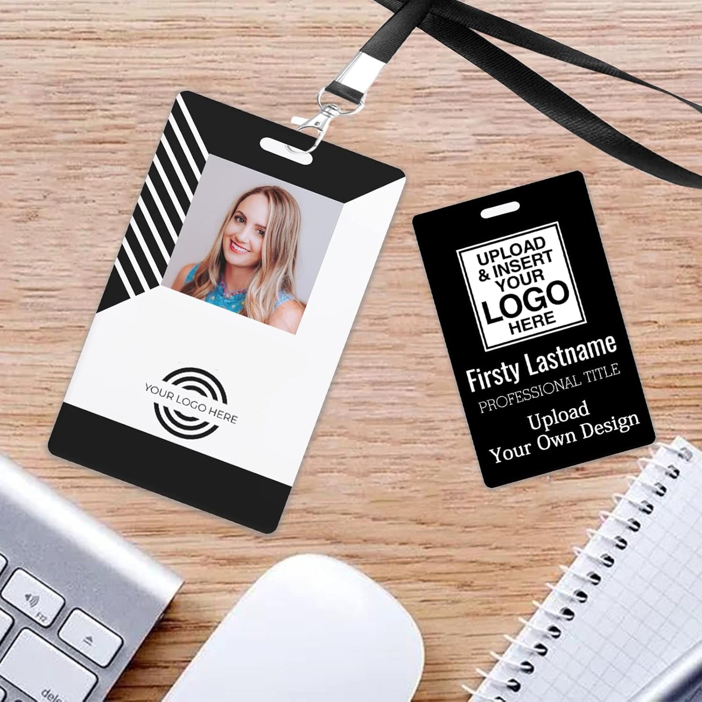Custom Id Badge, Personalized Employee Photo Identification Card with Lanyard, Durable ID Card for Office Worker Doctor Nurse Student-Vertical-Template14