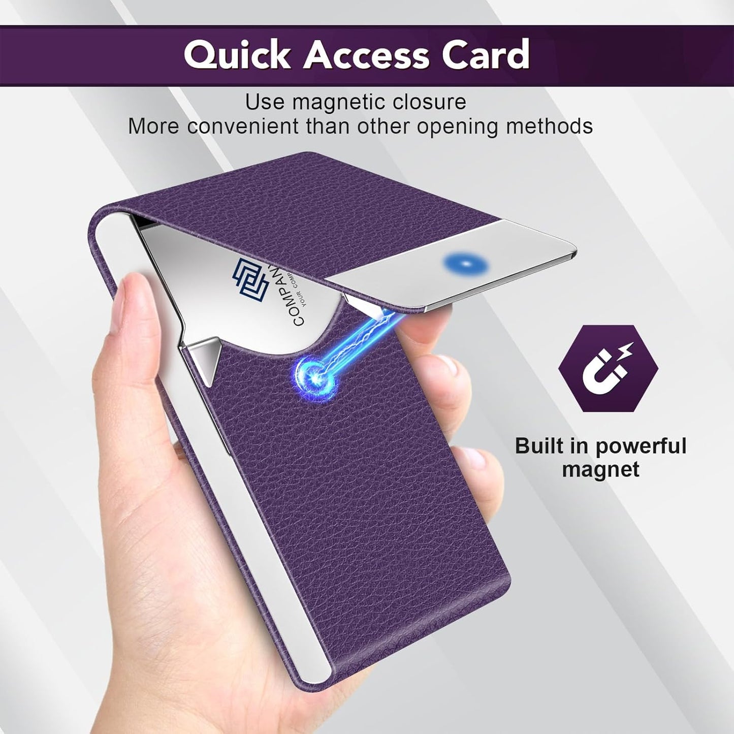 Business Card Holder with Ultra Slim Design, Business Card Case with Premium PU Leather, Suit Pocket Metal Card Holder for Women/Men, Magnetic Closure Quick Access Cards