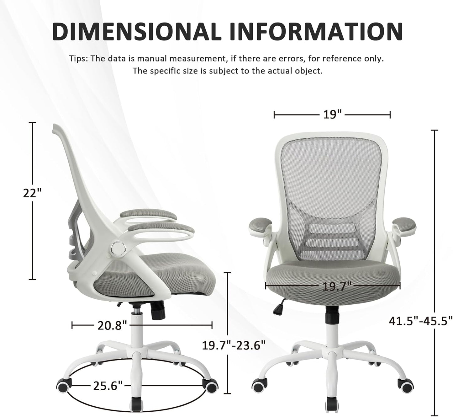 HYLONE Office Chair Ergonomic Desk Chair with Adjustable Armrests, Mesh Executive Chair, Home Office Computer Chairs for Long Hours(Grey)