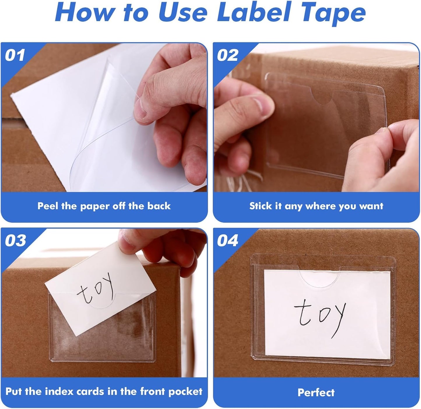 Circloophs 100 Packs Self Adhesive Index Card Pockets for 3”x 5” Card, Adhesive Label Holders with Top Open - 3.7”x 5.3” Clear Adhesive Label Pockets for Storage Bins, Locker, Shelves, Library, Office