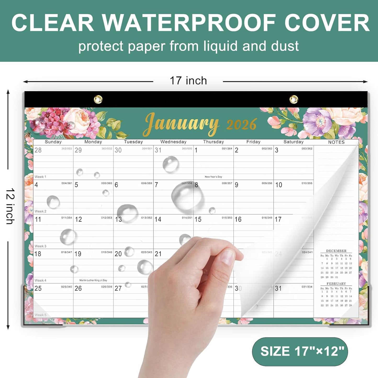 Lbylyhxc Desk Calendar 2026-2027, 18-Month School Year Calendar 2026-2027, January 2026 to June 2027, Large Desktop Calendar Monthly for Teacher with Corner Protectors 17" X 12" (Flowers Desk Calendar, 17x12 inches)