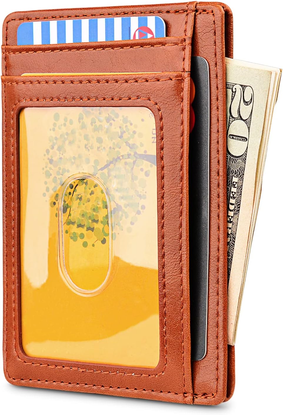 Buffway Slim Minimalist Front Pocket RFID Blocking Leather Wallets for Men and Women - Alaska Brown