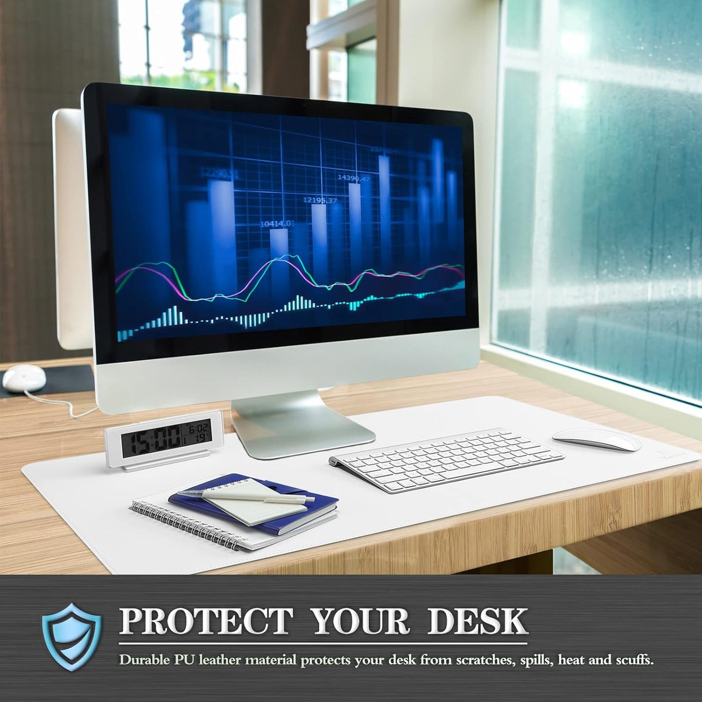 K KNODEL Desk Mat, Blotter, Dual-Sided Office Desk Pad, Waterproof Desk Mat for Desktop, Desk Blotters, PVC Leather Pad Protector (White, 23.6" x 13.8")