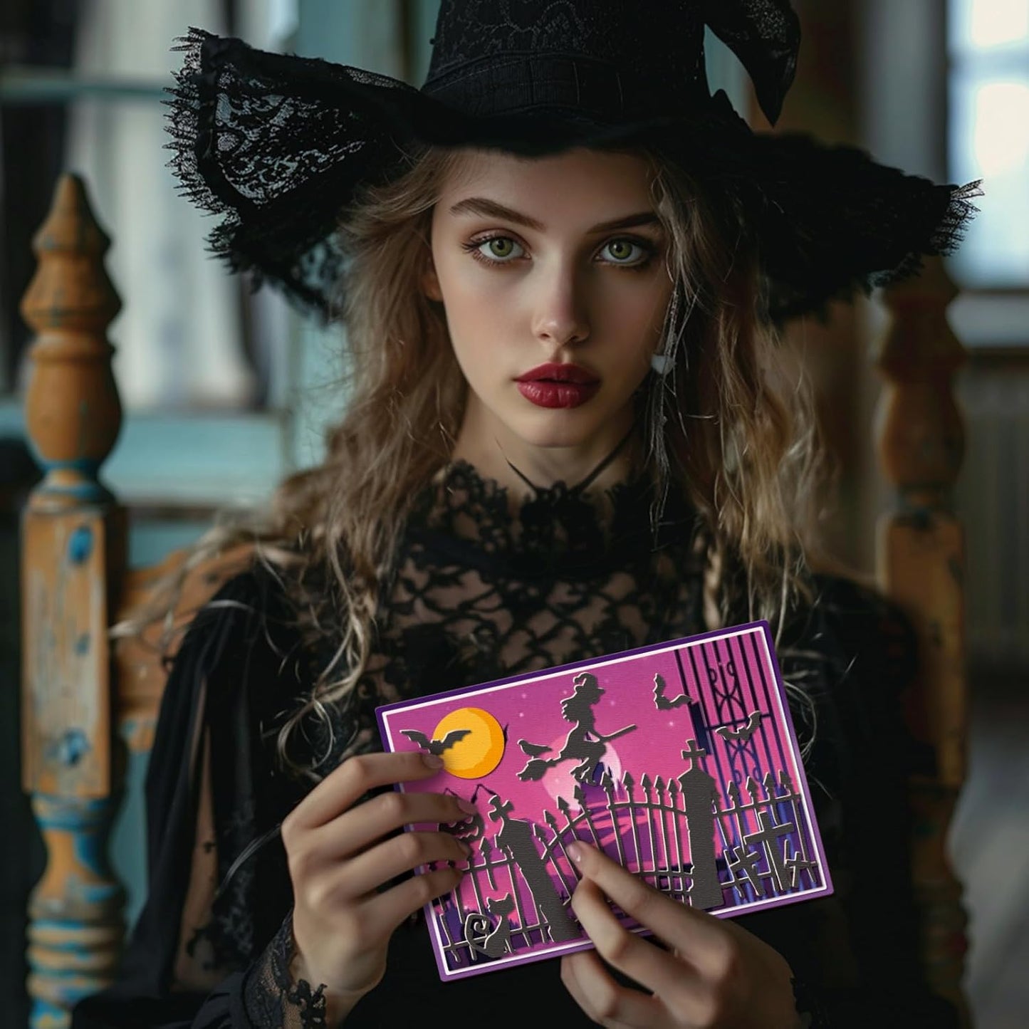 GLOBLELAND Halloween Gate Cutting Dies for Card Making Witch and Cat Cut Die for DIY Scrapbooking Journal Embossing Paper Craft Decor