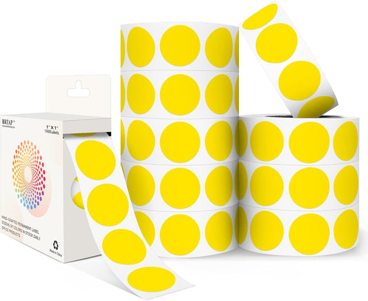 Yellow 1 Inch Round Color Coding Dot Labels, 10 Rolls 10000 Dot Stickers in Dispenser Box - Permanent Adhesion, Vibrant Colors, Highly Visible