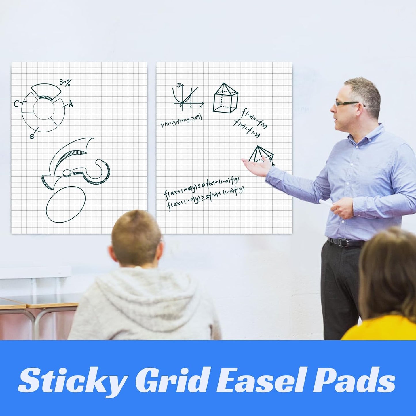 Nortix Sticky Easel Pad, 25x30 Inches Large Self Stick Grid Flip Chart Paper, Upgraded Versatile Sticky Easel Pad with Dry Erase Surface for Meeting/Training/Doodling, 30 Sheets/Pads, 6 Pads