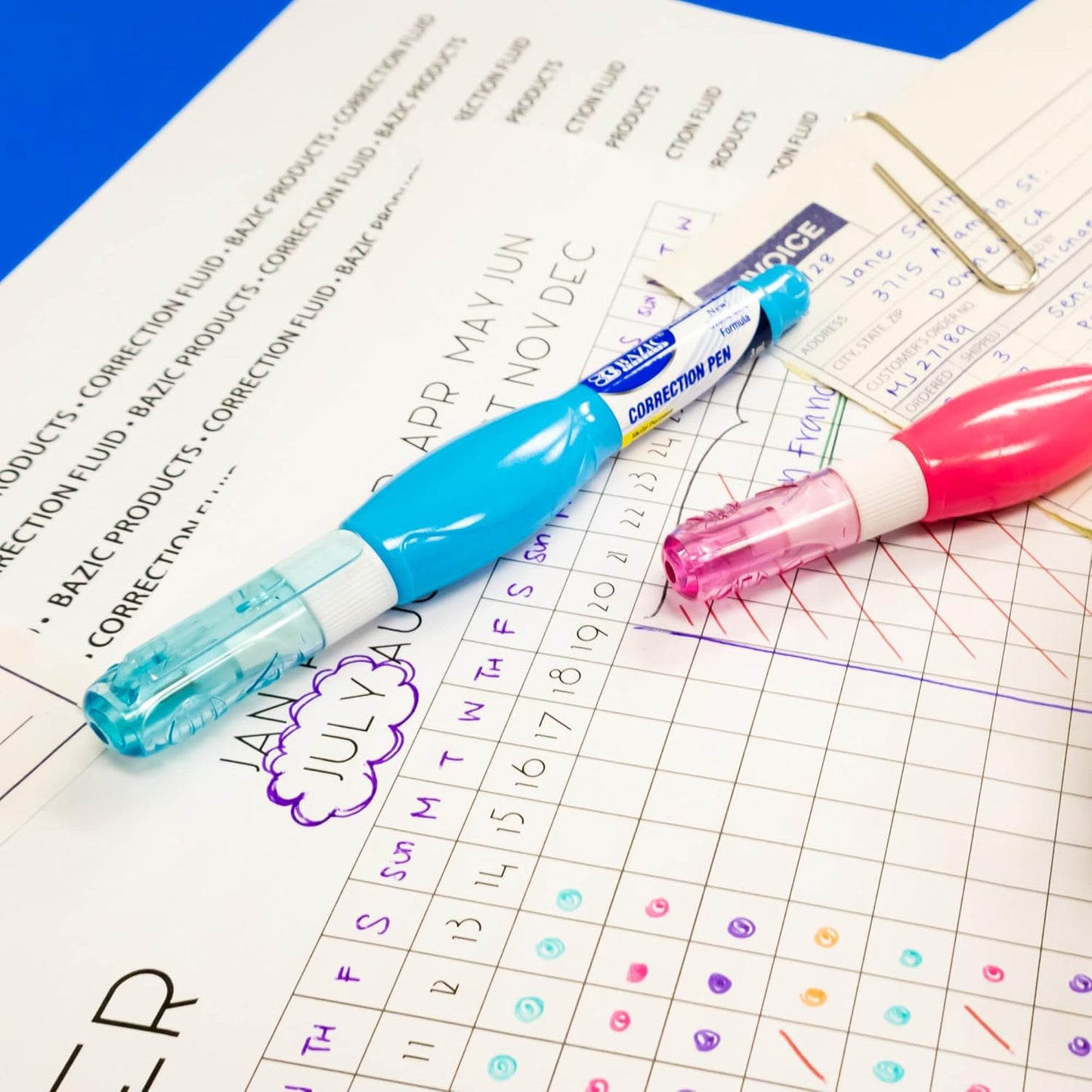 BAZIC Correction Pen (0.1 oz / 3 ml), Precise Metal Tip Applicator, Fine Point Corrections Fluid, Squeeze White Out Wipe Out Liquid (3/Pack), 2-Packs