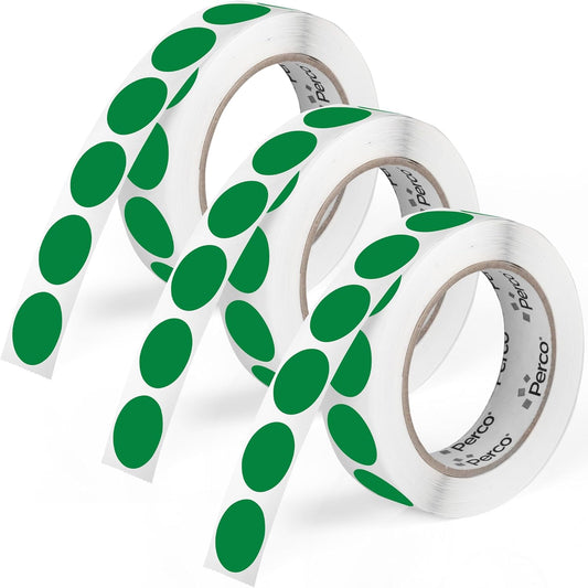Perco Green 1-Inch Round Circle Dot Sticker Labels - Multi-Roll Pack (3 Rolls, 1,000 Labels Each) - Permanent Adhesive, Vibrant Colors, Strong Hold - Perforated for Easy Use - Made in USA
