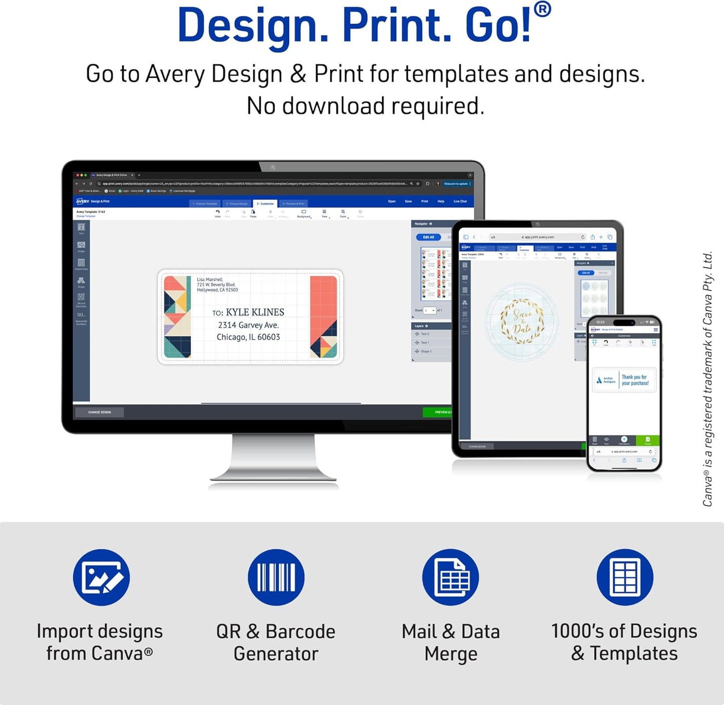 Avery Matte Clear Address Labels, Sure Feed Technology, Inkjet, 1" x 2-5/8", 300 Labels, 5 Packs (18660)