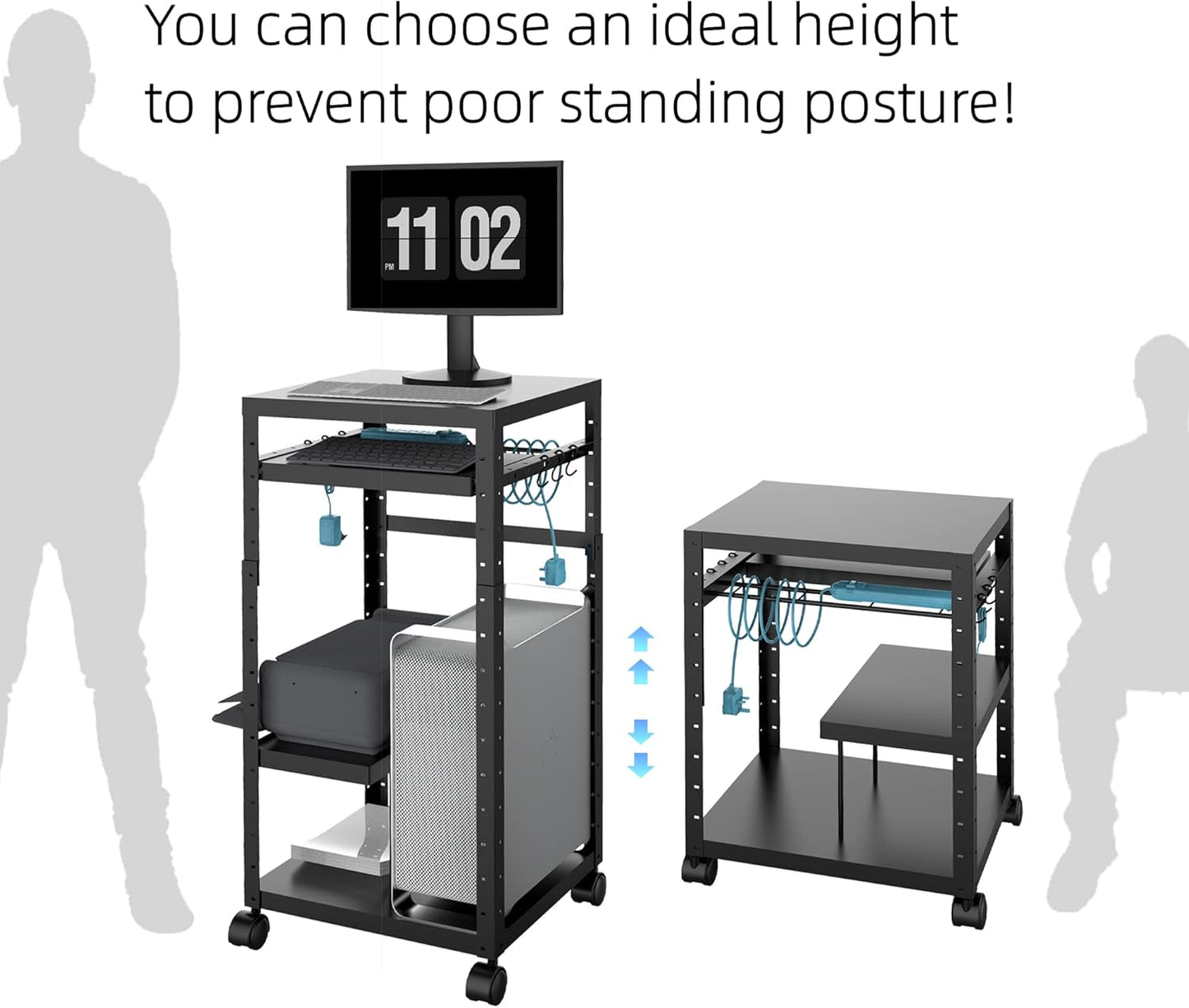 tonchean AV Presentation Cart with Keyboard Tray, Heavy Duty Mobile Workstation Presentation Cart for Video Projector, Laptop Computer, Media Cart for School Classroom Office（Black）