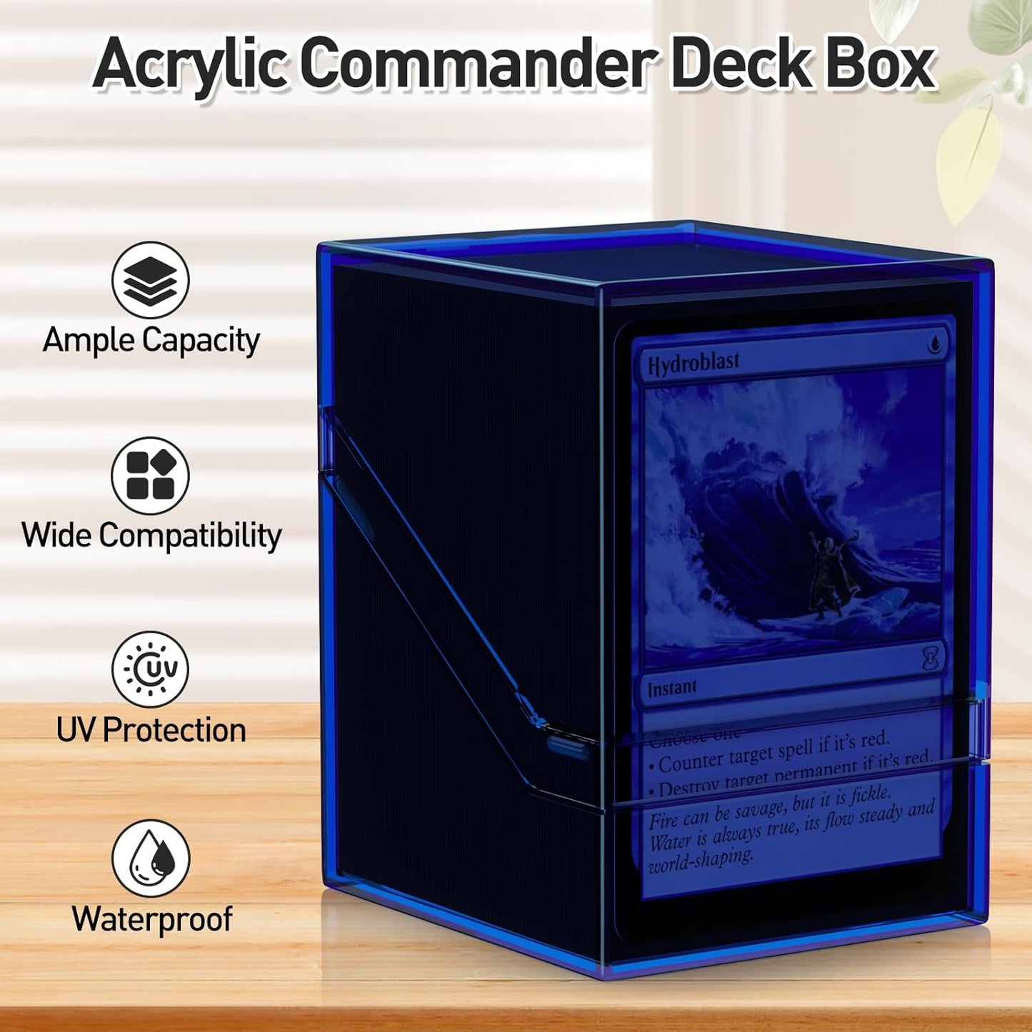 Mlikero Card Deck Cases, Acrylic Commander Deck Box Holding 100+ Sleeved Cards with Dividers, Clear Card Storage Box Fit for MTG, TCG, Sports Cards (Dark Blue)