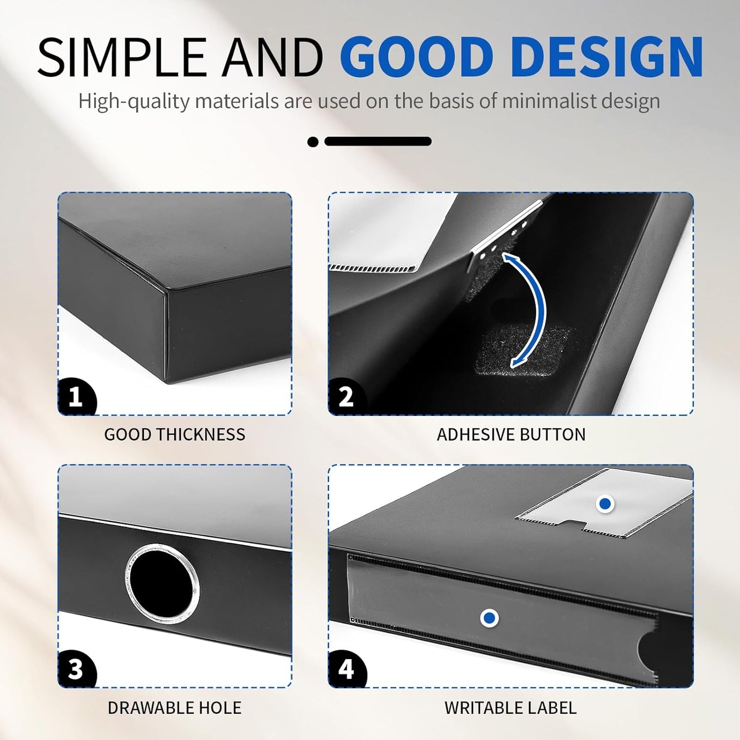 Plastic File Box Archive Storage Case with Lid, 12.2" × 9.4" × 1.6", Letter & A4 Paper, Office Document Organizer Case (Black, 6)