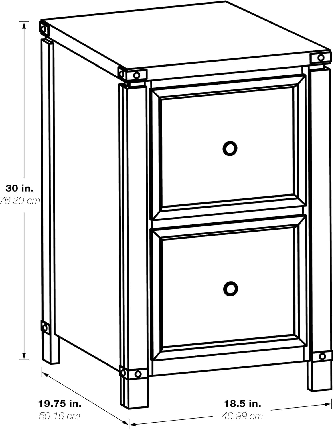 OSP Home Furnishings Baton Rouge 2 Drawer File Cabinet with Rustic Design and Metal Accents, Brushed Walnut