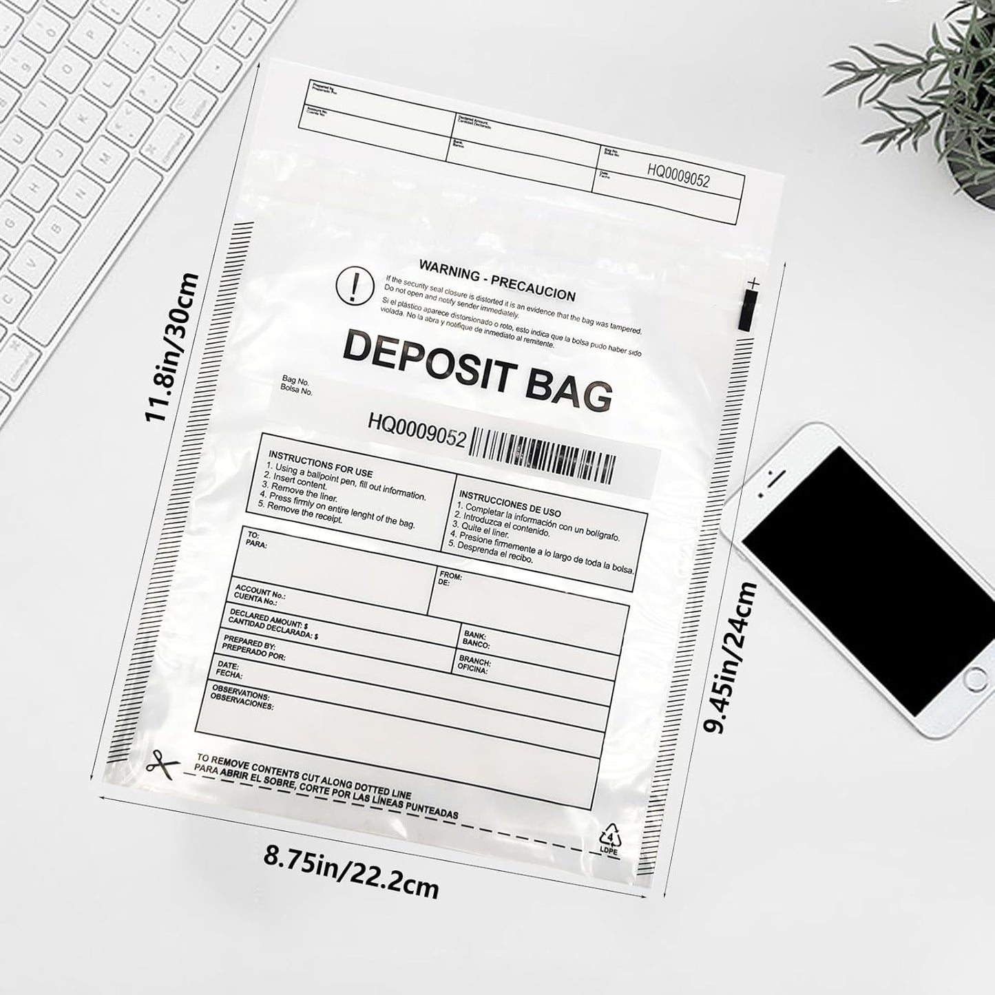 Daarcin100pcs9X12in Transparent Plastic Deposit Bag, Security Bank Pocket,Tamper Proof Bags，Cash Transfer Bag with Barcode and Self Sealing Adhesive,Used for Cash,Checks,Credit Cards