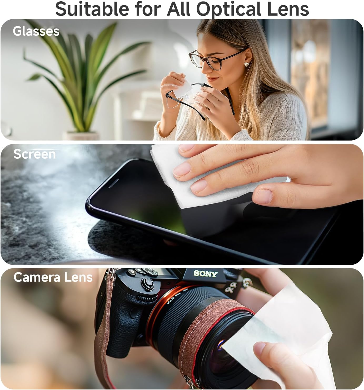 Anti Fog Lens Wipes for Eyeglasses, [150 Pre-Moistened Individually Wrapped Wipes] [Non-Scratching & Non-Streaking] Cleaner Wipes for Glasses, Sunglass