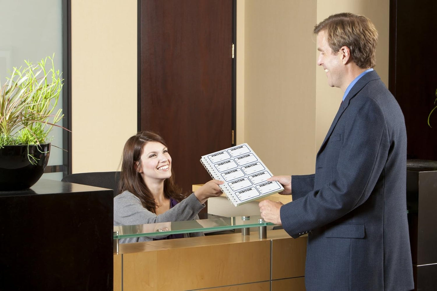 The Spoiled Office Custom Printed Visitor Sign in Book for School with 3" X 2" Peel Off Destination Carbonless Sheet w/500 Badges - Spiral Bound Log Book, Made in USA - Non-Expiring, Full Color Logo