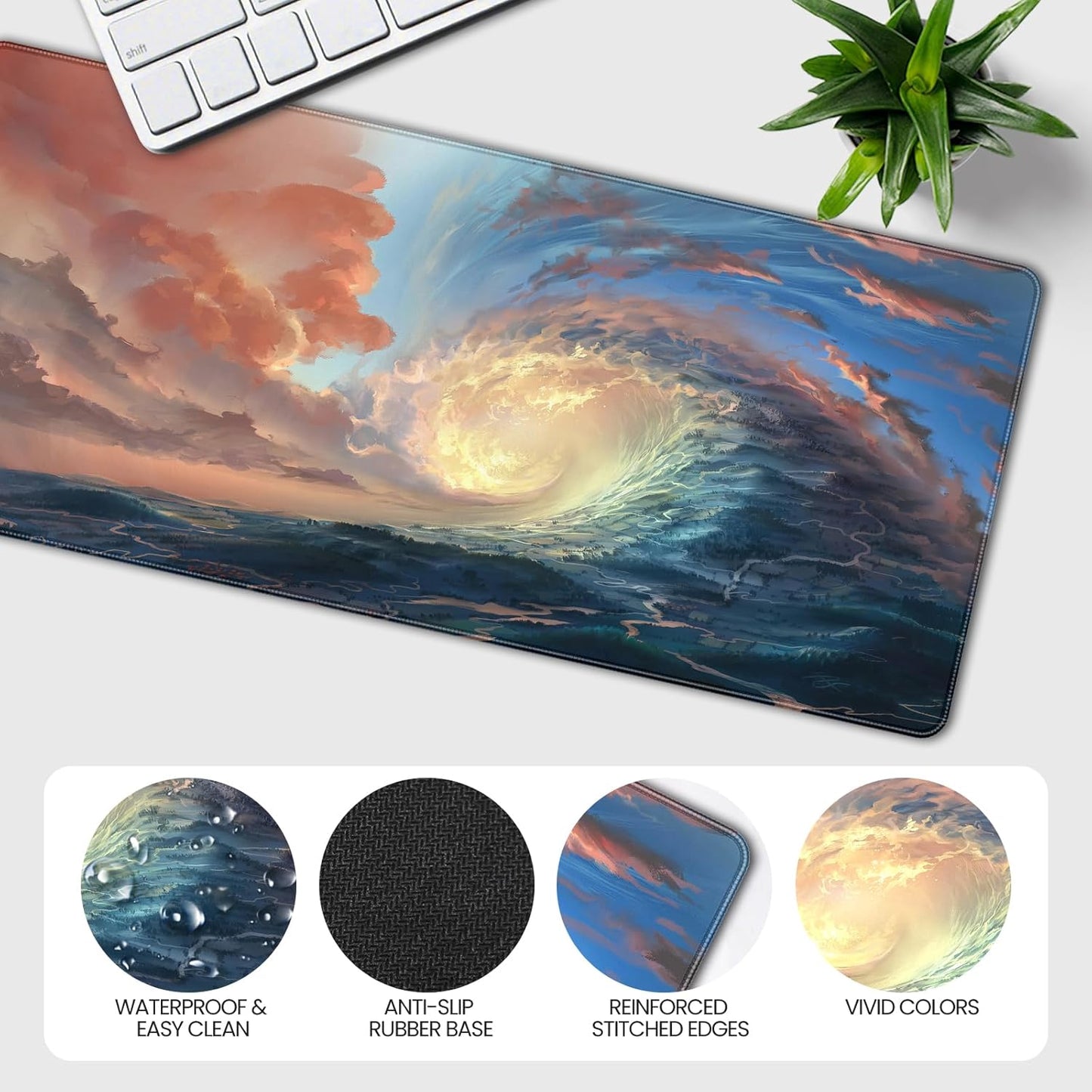 35.4 x 15.7 inches, Large Desktop Mouse pad, Keyboard and Mouse Pads for Work and Home Computers, and Large Laptop Mouse mat，Waves and Sunsets