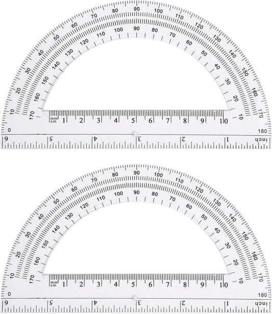 Zonon 2 Pcs 6 Inch Plastic Protractor Math Protractors 180 Degrees Angle Measurement, Translucent for Geometry Classroom Kid Student School Office Supplies(Clear)
