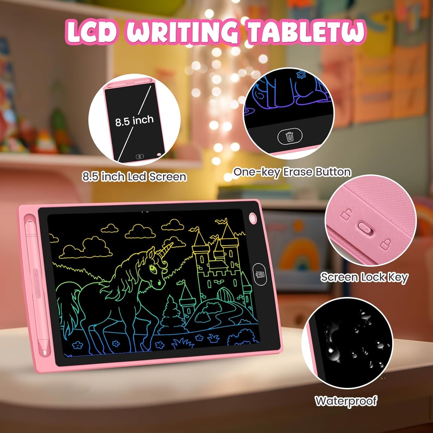 3 Pack LCD Writing Tablet for Kids - Erasable and Reusable Toddler Doodle Board in 8.5 inch, Ideal Drawing Pad for Learning Toy for Ages 3-8, Gift for Girls Boys (3 Pack (Pink,Blue, Green))