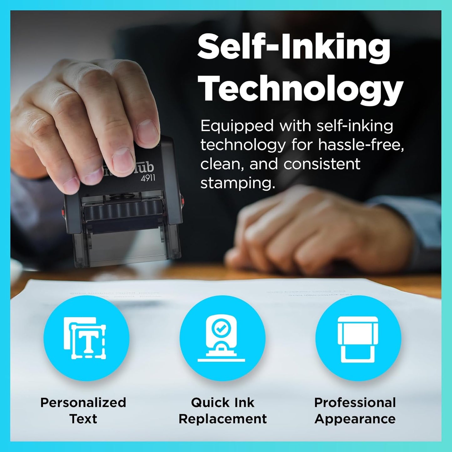 Self Inking Personalized Stamp - Up to 3 Lines, Custom Return Address, Customizable Office Name Rubber - Easy to Change Ink Cartridge, Multiple Ink Color Options - Small