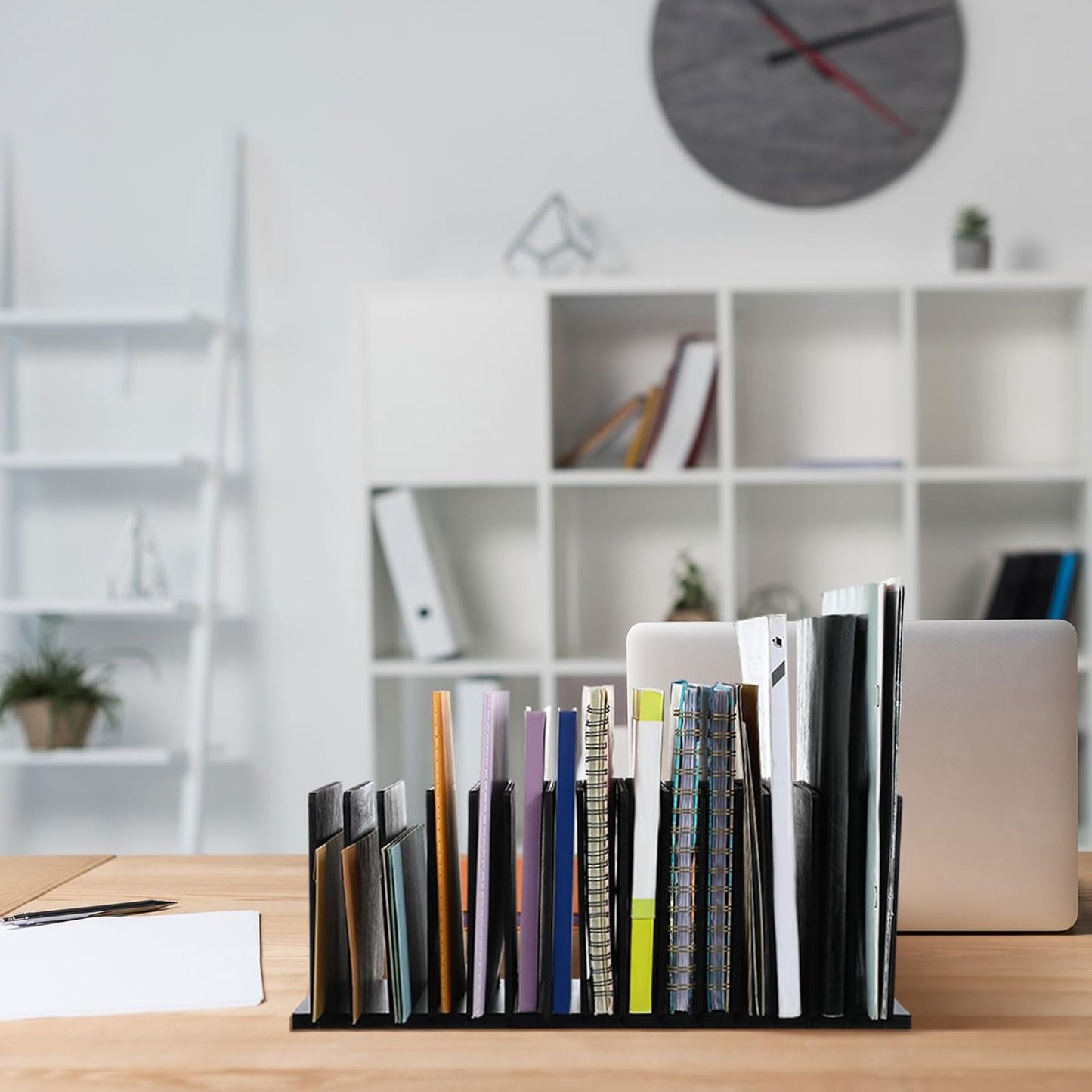 Desk Mail Organizer Wood File Holders 15 Slots Desk Organizer Countertop Letter Sorter Desktop Mail Paper Holder Folder Filing Cell Phone Document Storage Tray(Black)