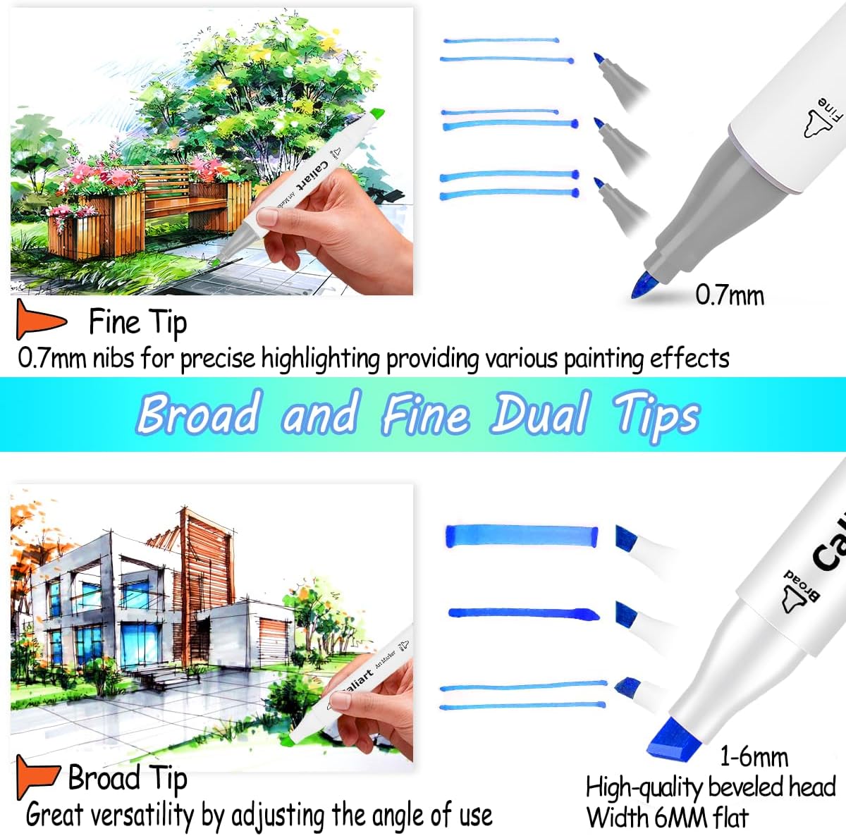 Caliart Markers, 100 Colors Dual Tip Art Markers Sketch Pens Permanent Alcohol Based, with Case for Adult Kids Halloween Drawing Sketching (White Barrel)