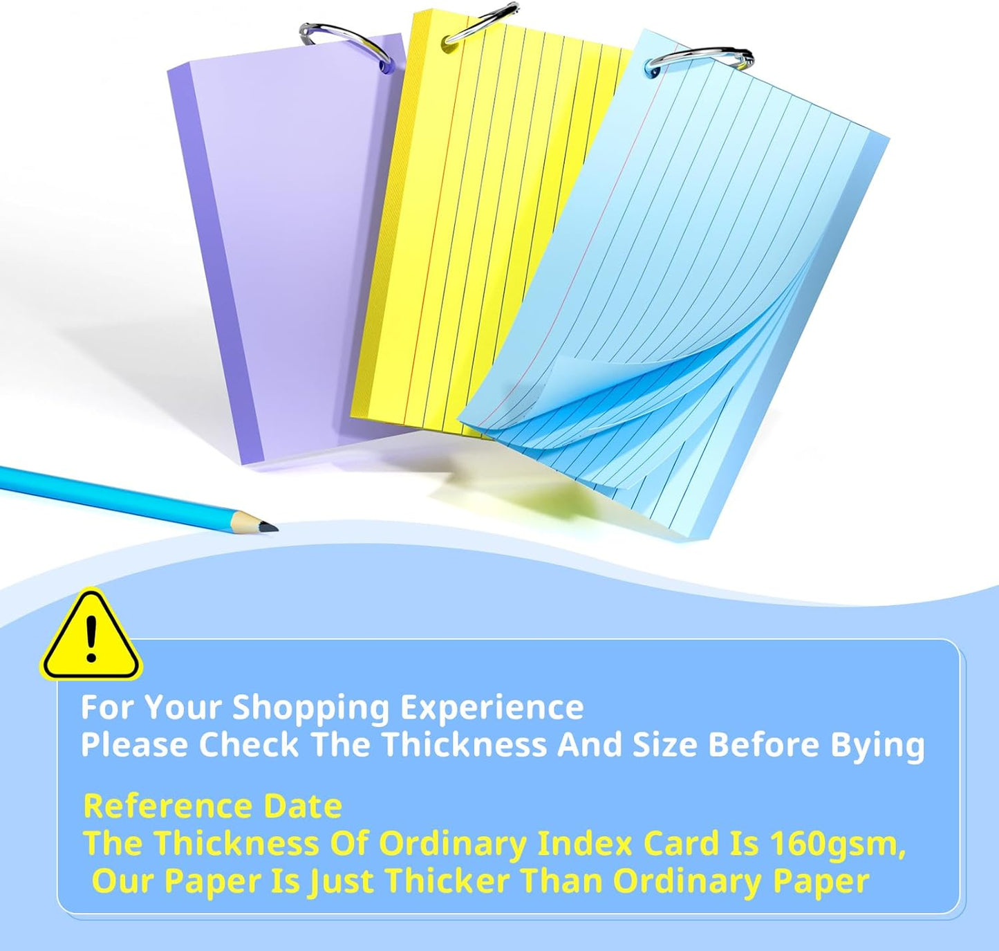 Index Cards 3x5 Inches, 300 PCS, Colored Flash Cards With Ring, Punched Lined Study Card Ruled Flashcards Notecards, Ruled Front And Blank Back, Note Card for School, College And Home