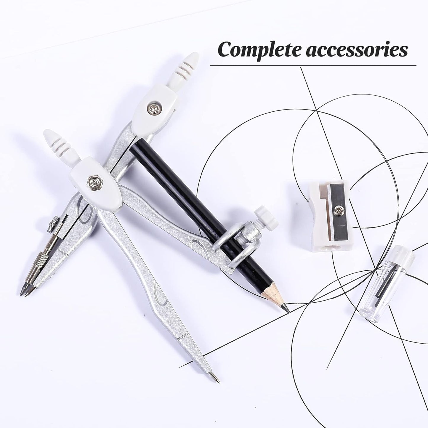 Math Geometry Kit Sets 10 Piece Student Supplies with Shatterproof Storage Box,Includes Rulers,Protractor,Compass,Eraser,Pencil Sharpener,Lead Refills,Pencil,for Drafting and Drawings（Grey）