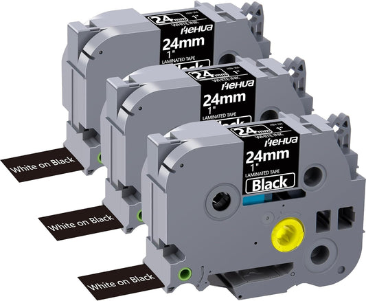 Hehua 24mm Black Tape Compatible for Brother TZe-355 White on Black P Touch Label Tape, TZe355 24mm TZe Label Tape Compatible for Brother TZ Tape 24mm 0.94 Laminated for Ptouch PT-D600 D610, 3 Pack