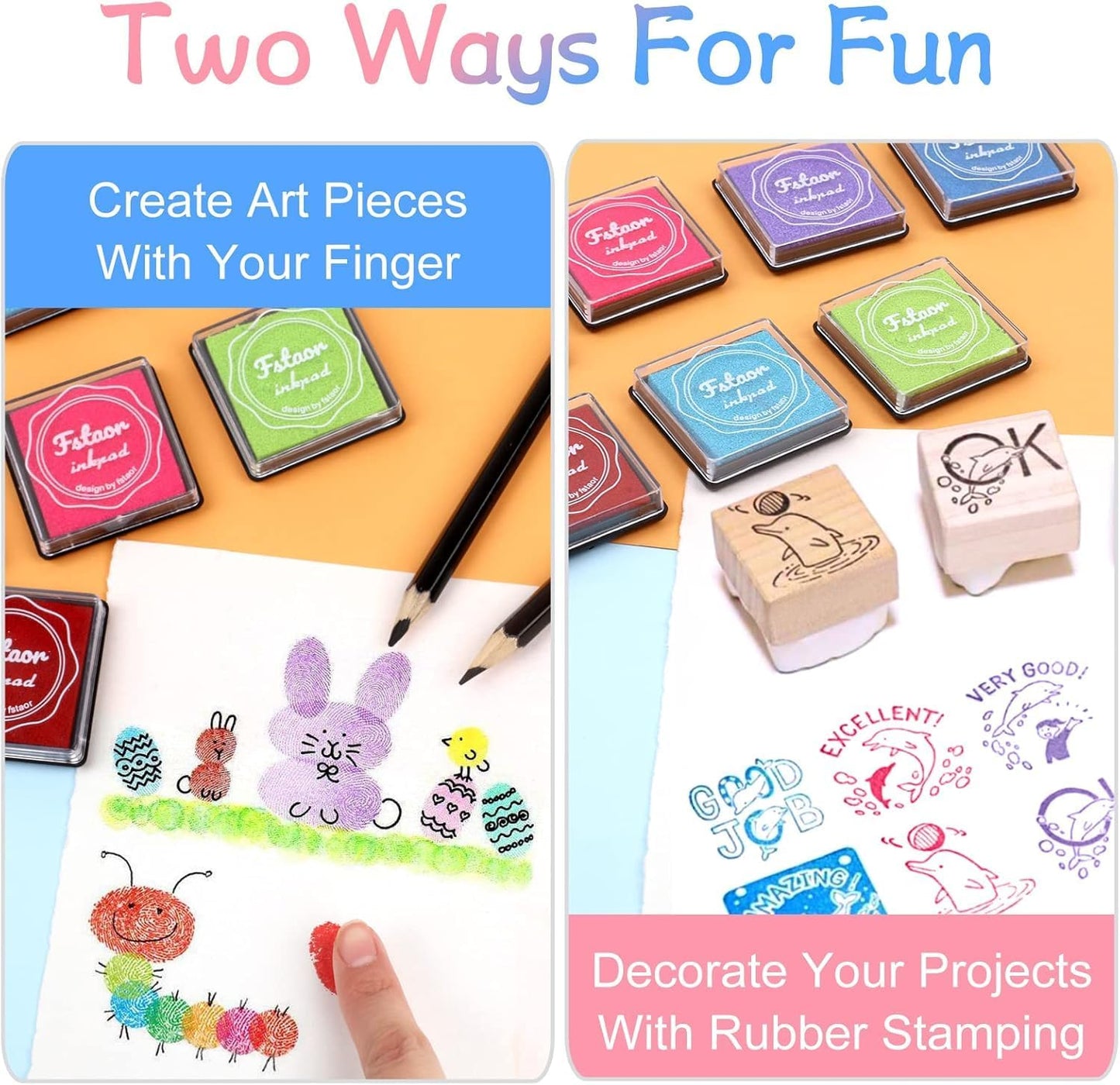 MOYBMG 20 Colors Washable Ink Pads for Kids Rubber Stamps, Fingerprint Crafts Stamp Pad for Kids, Paper, Scrapbook, Fabric, Wood (Pack of 20)