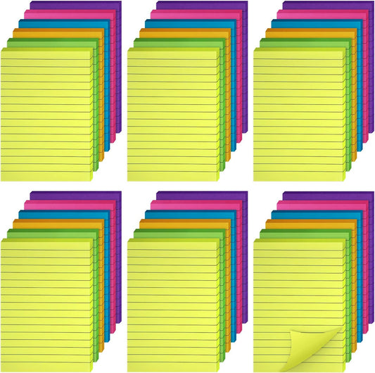 Outus 36 Pack Lined Sticky Notes 4 x 6 Inch Colorful Note Pads Back to School Lines Bright Ruled Self Sticky Pads Memos for Teacher School Classroom Office Supplies, 6 Colors (Fresh Color)