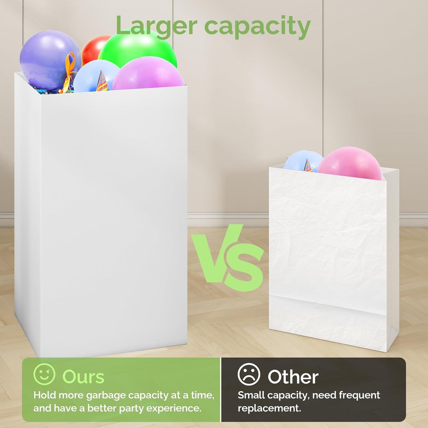 8 Pack Extra Large Disposable Trash Cans, Reusable Portable Garbage Can, 30 Gallon (30" H x 14" W x 14" D), Extra Thick Recycled Cardboard Portable Garbage Can and Recycling Bins,White