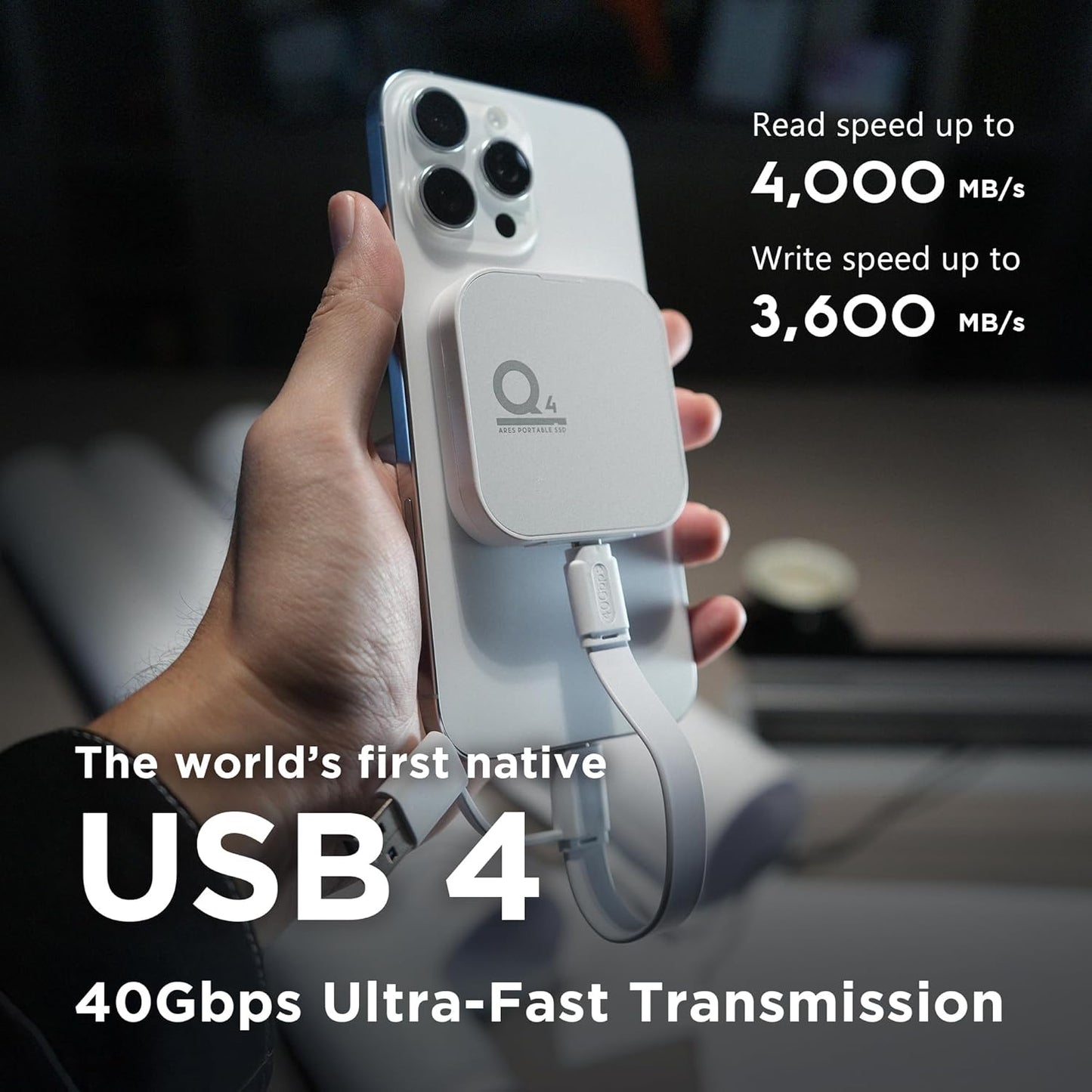 DATO Magnetic External SSD 2TB, External Solid State Drive Portable SSD USB 4.0 Gen 3x2, up to 4000/3600 MB/s, Type-C 4K ProRes HDR Record, Compatible with iPhone 15&16 Pro Max - ARES Q4 Series