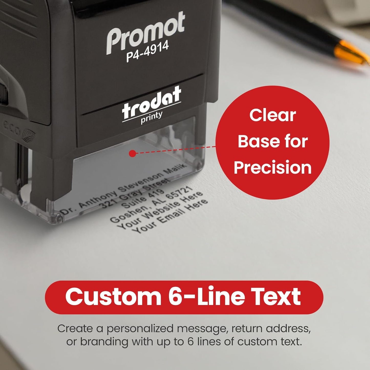 Promot Self Inking Stamp - Extra Large Custom Stamp for Name, Address, Office, or Business Use - Up to 6-Line Personalized Rubber Stamp - Customizable Font & Ink Color - Personalized Name Stamp