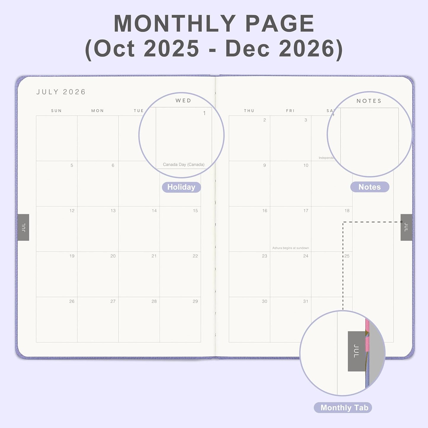 And Per Se 2026 Planner-Daily, Weekly & 15-Monthly Leather Hardcover Planner, 5.7" x 8", Daily Schedule, Monthly Tabs, 100 GSM Thick Paper, Back Pocket(Lavender)