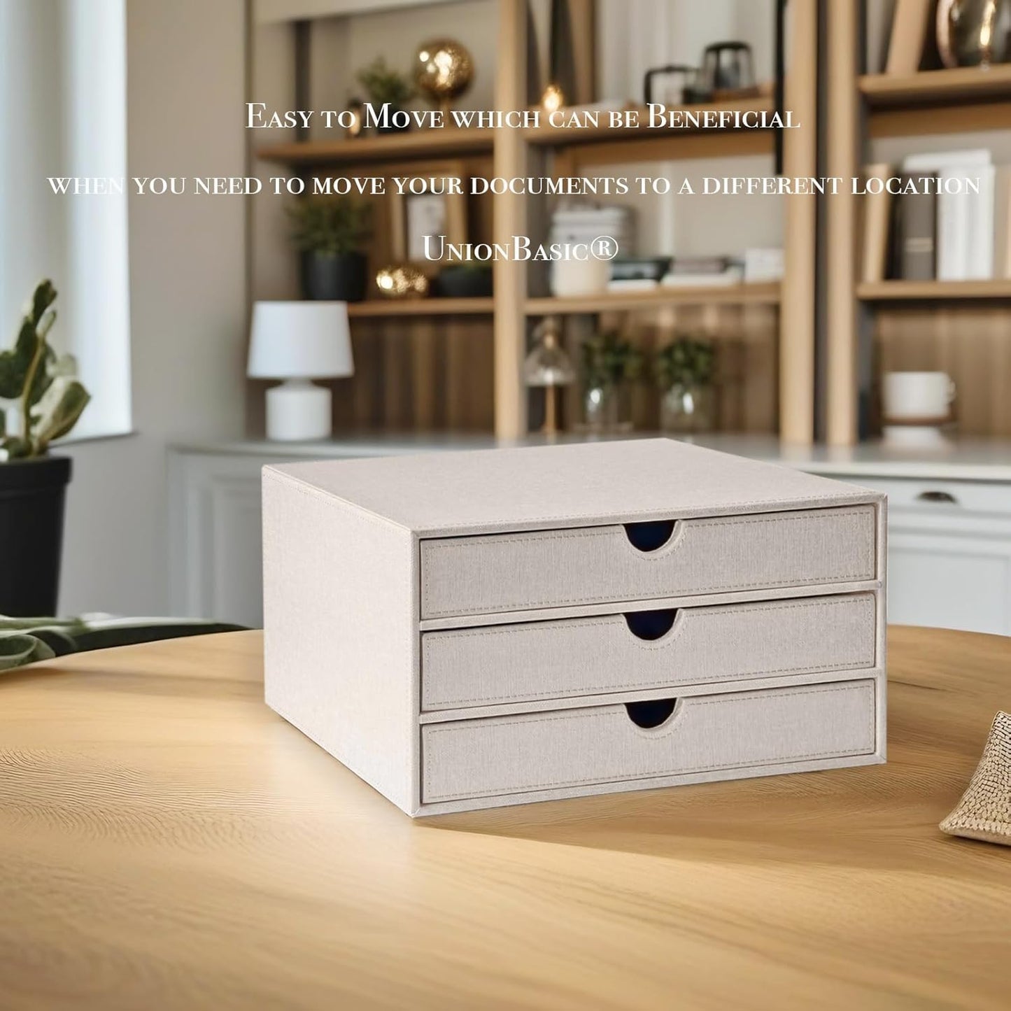 UnionBasic Document Organizer, 3-Drawer File Cabinet Document Storage Box, Office Desktop Filing Organizer, Beige