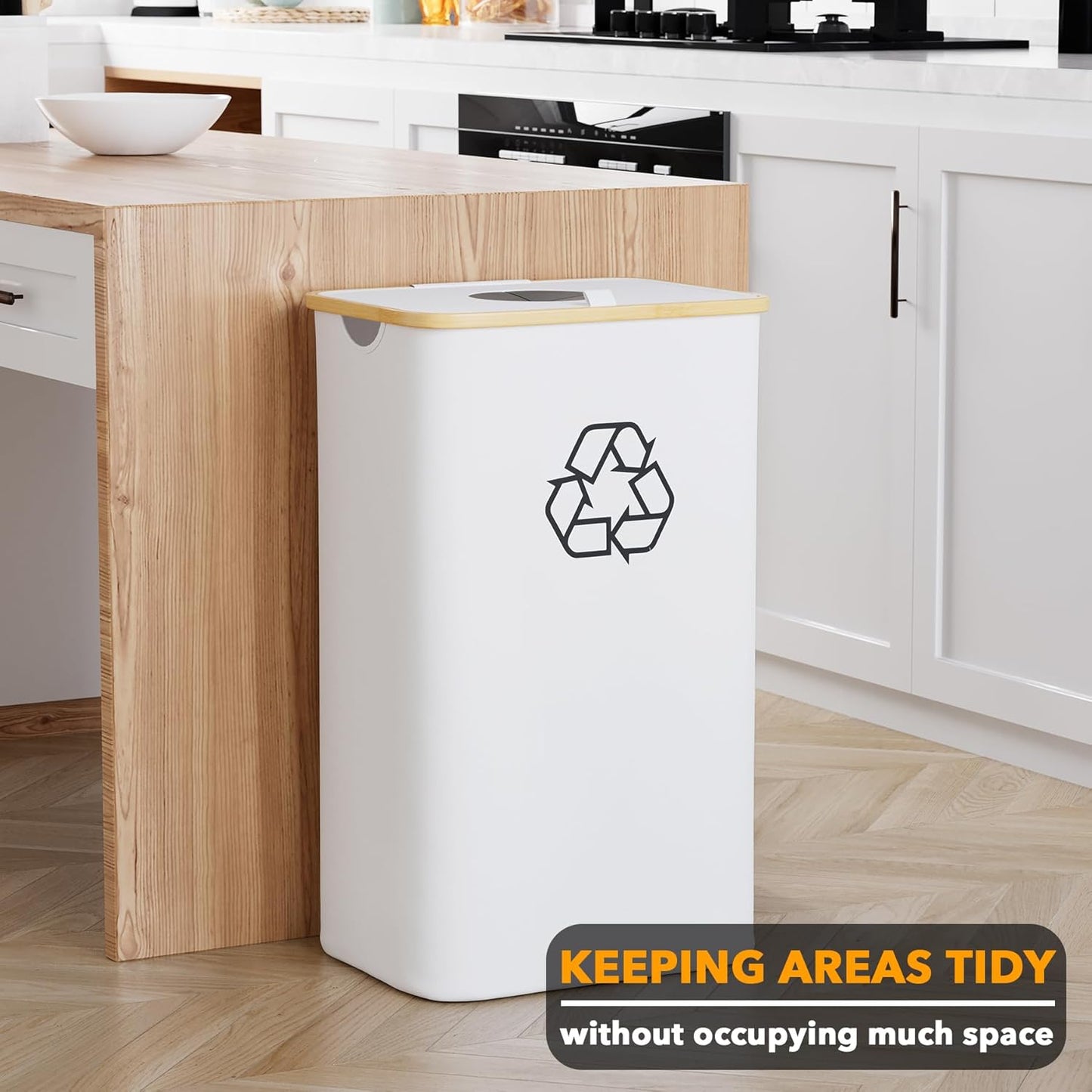 SpaceAid Recycling Bin for Kitchen 26 Gallon, 100L Recycle Bin with Lid and 2 Reusable Inner Bags, for Bottle Can Glass Plastic Stickers, White