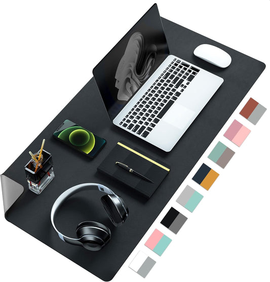 Aothia Double-Sided PU Leather Desk Pad - Non-Slip Large Mouse Pad & Desk Mat for Office, Home - Waterproof, Easy to Clean, Durable Dual-Sided Surface (23.6"x13.7", Black)