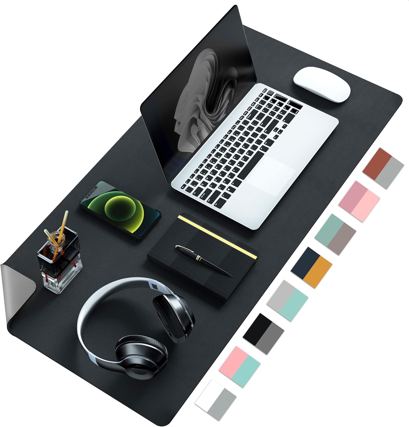 Aothia Double-Sided PU Leather Desk Pad - Non-Slip Large Mouse Pad & Desk Mat for Office, Home - Waterproof, Easy to Clean, Durable Dual-Sided Surface (31.5" x 15.7", Black)