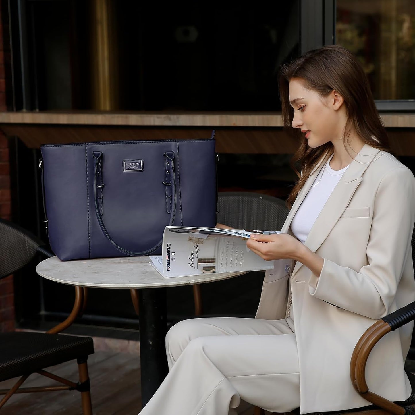 MOSISO PU Leather Laptop Tote Bag for Women, Waterproof Large Capacity Business Work Briefcase Shoulder Laptop Bag