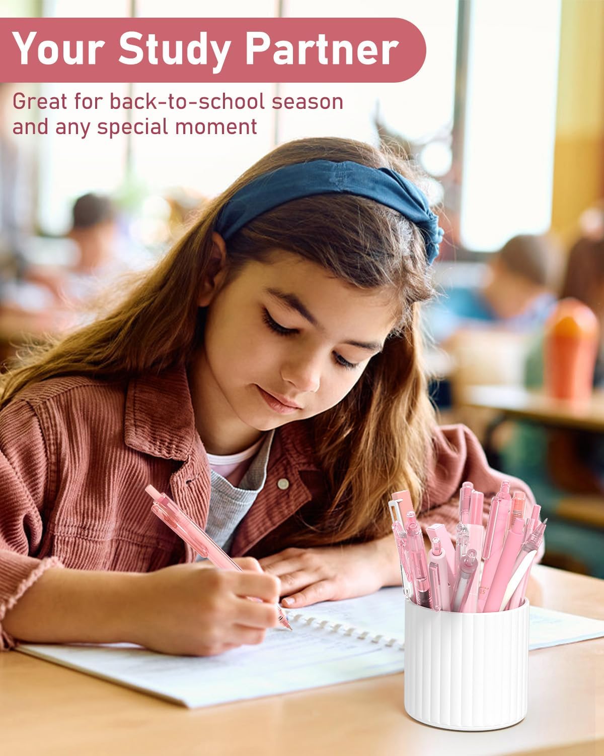 Four Candies 14Pack Pastel Gel Ink Pen Set,Cute Retractable 0.5mm Fine Point Pen,Note Taking Aesthetic Pens,12 Pack Black Ink Pens with 2Pack Highlighter, Smooth Writing Pens for School, Office (Pink)