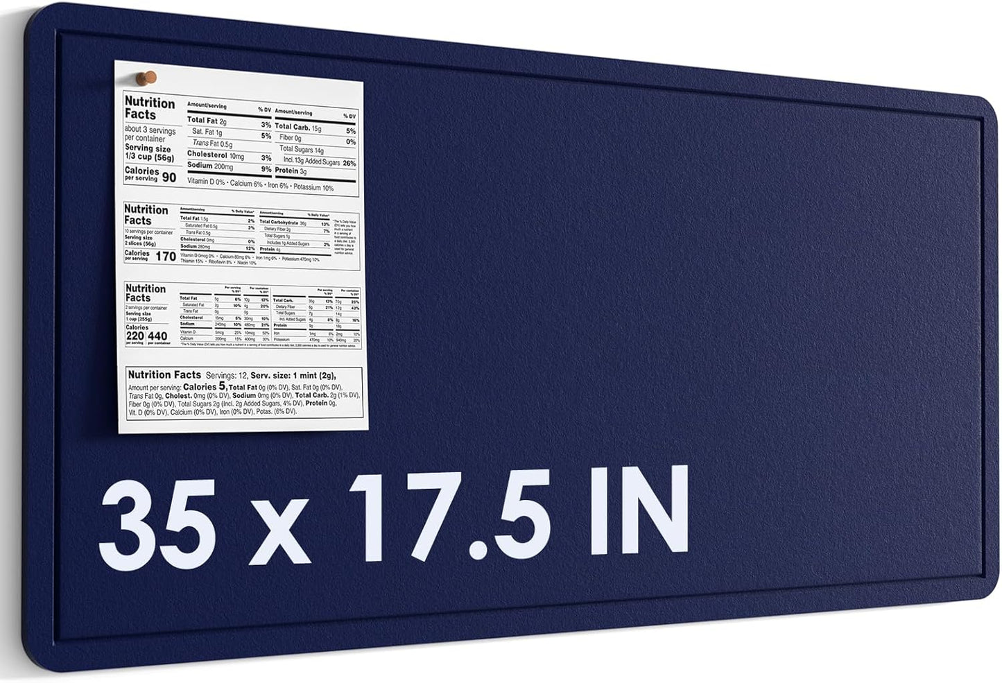 MaxGear Bulletin Board 35" x 17.5", Foldable Felt Board Vision Board Supplies, Cork Board for Office, Home, School, Small Pin Boards for Walls Decorative Picture Framed Display Board Dark Blue