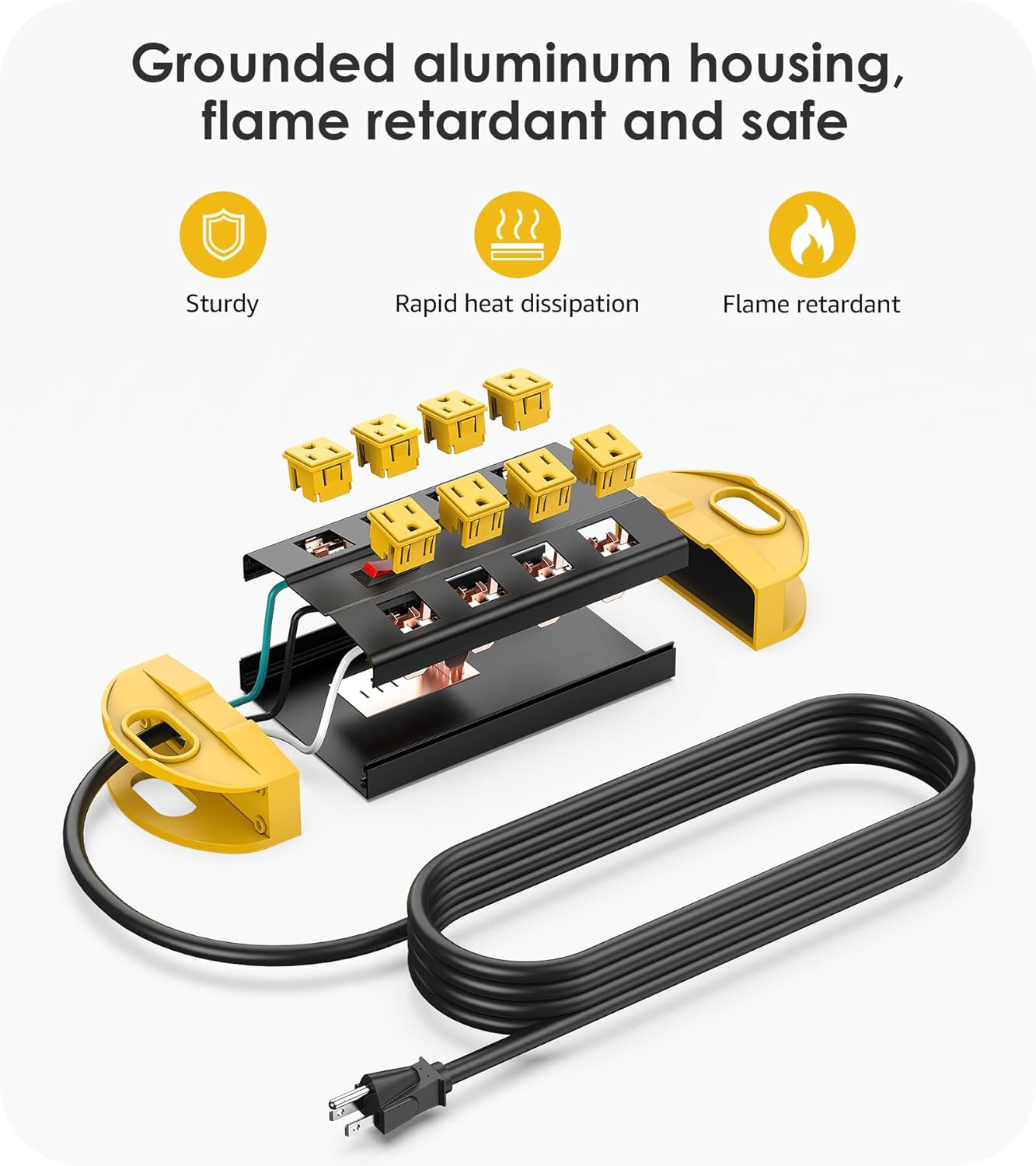 CCCEI Heavy Duty Power Strip Surge Protector, Metal 8 Outlets Power Strip for Appliance. Garage Shop Industrial Workbench 15 AMP Outlets Strip. 13FT Extension Cord