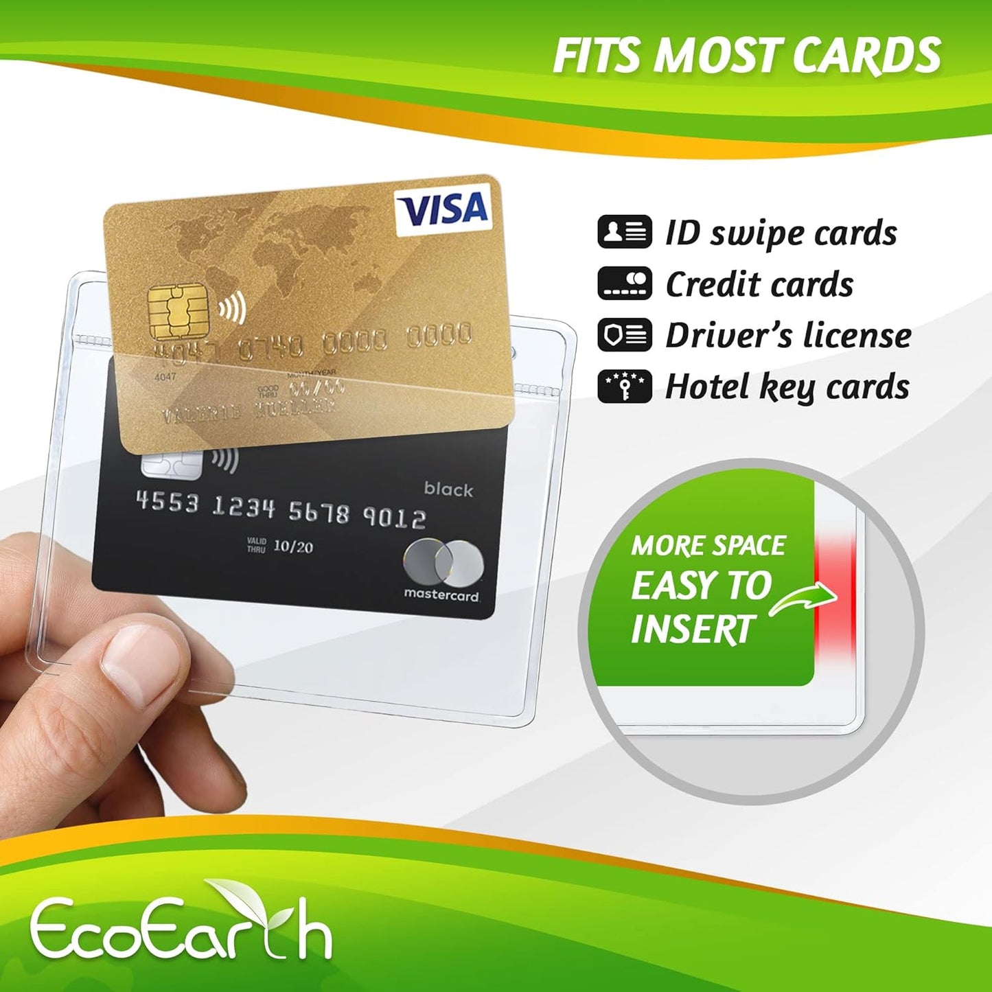 EcoEarth Horizontal Card Protector with Soft Edge (Large 4x3, 250 Pack) Clear Plastic Pouch for ID Name Badge Holders, Conference Nametag Sleeves, No Zipper for Quick and Easy Loading of Card Inserts