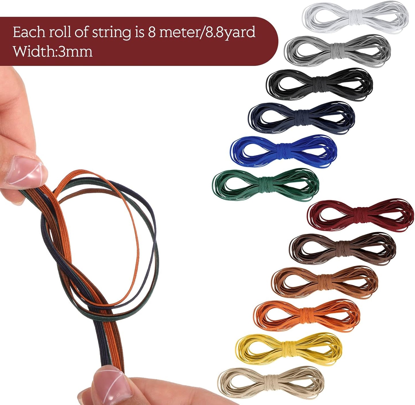 WILLBOND 12 Rolls Colorful Elastic Band Folding Elastic Cord Heavy Duty Stretch Band Knitted Flat Band for Sewing Crafts DIY Comforter Cuffs(1/8 Inch X 106 Yard,Retro Colors)