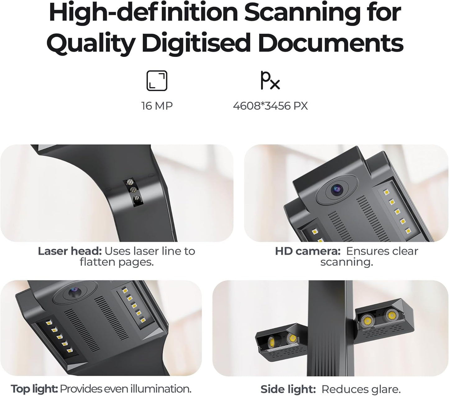 CZUR ET16 Plus Advanced Book & Document Scanner, 2nd Gen Auto-Flatten&Deskew Tech, 16MP Camera, Capture A3, 186 Languages OCR, Convert to PDF/Searchable PDF/Word/Tiff/Excel, Run On Windows&MacOS