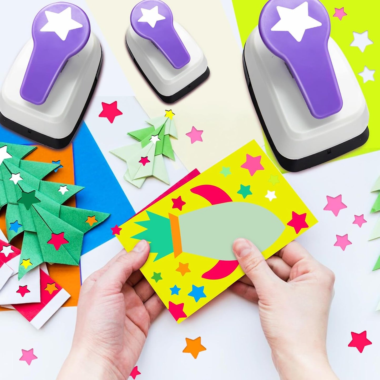 Star Paper Punch, 3/8", 1", 5/8" Star Shape Craft Punch Scrapbook Paper Cutter Hole Punch Set, Design for Office Supplies, Card Making, DIY Photo Album, Purple