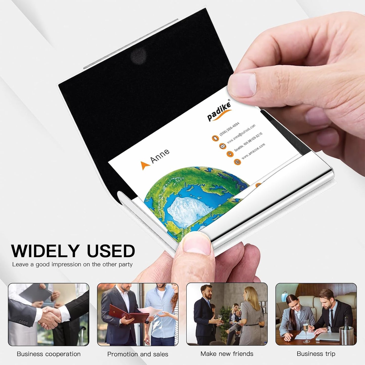 Padike Business Card Holder, Business Card Case Professional PU Leather & Stainless Steel Multi Card Case,Business Card Holder Wallet Credit Card ID Case/Holder for Men & Women. (T-White)